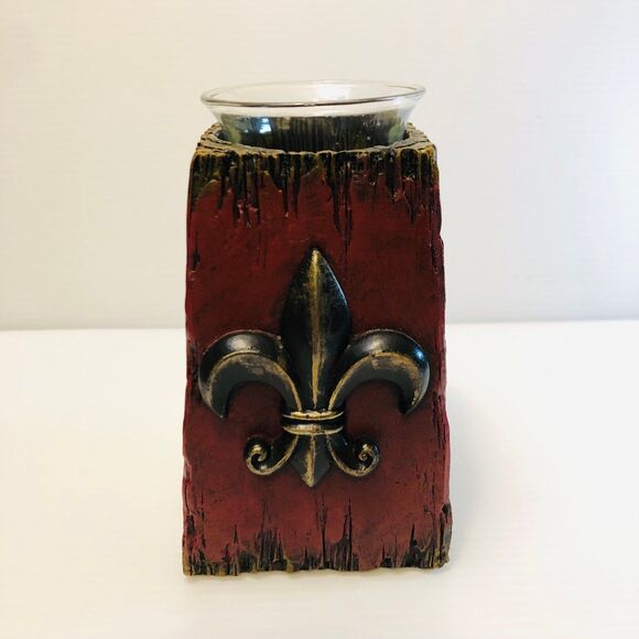 Fleur De Lis Mardi Gras Décor Tealight Holder Rustic Country Autumn Fall Décor - Picture 1 of 7